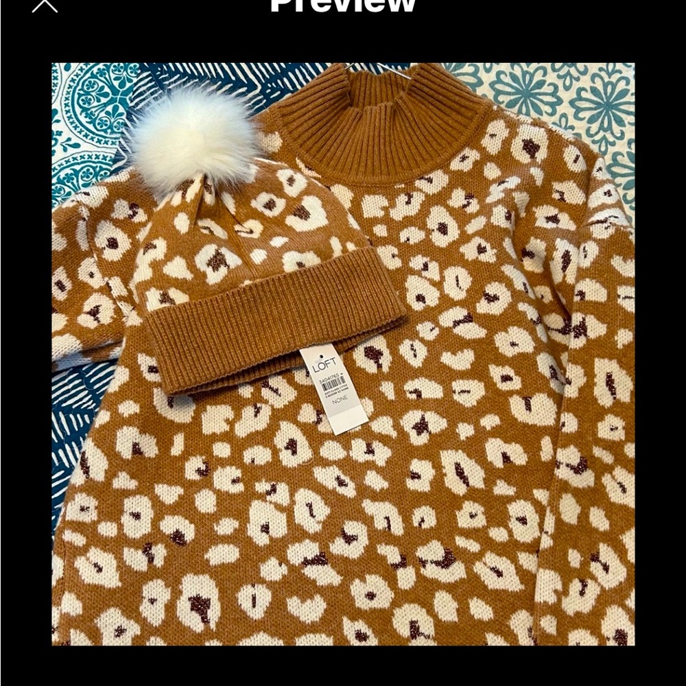 LOFT animal print sweater and matching hat